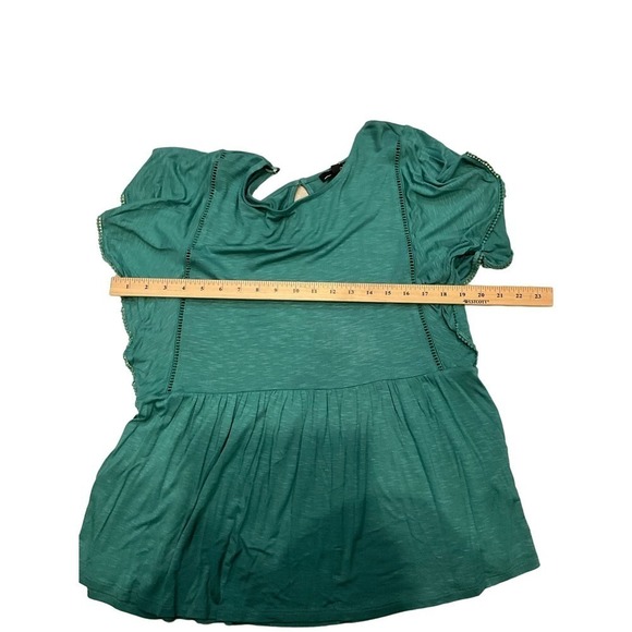 RXB Peplum Blouse Women's M Green Short Ruffle Sleeve Round Neck Rayon Stretch - Picture 7 of 7
